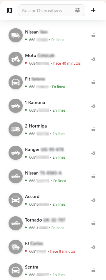 Listado de dispositivos y estatus