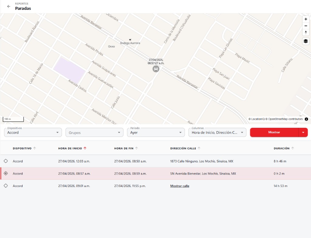 Reporte de paradas